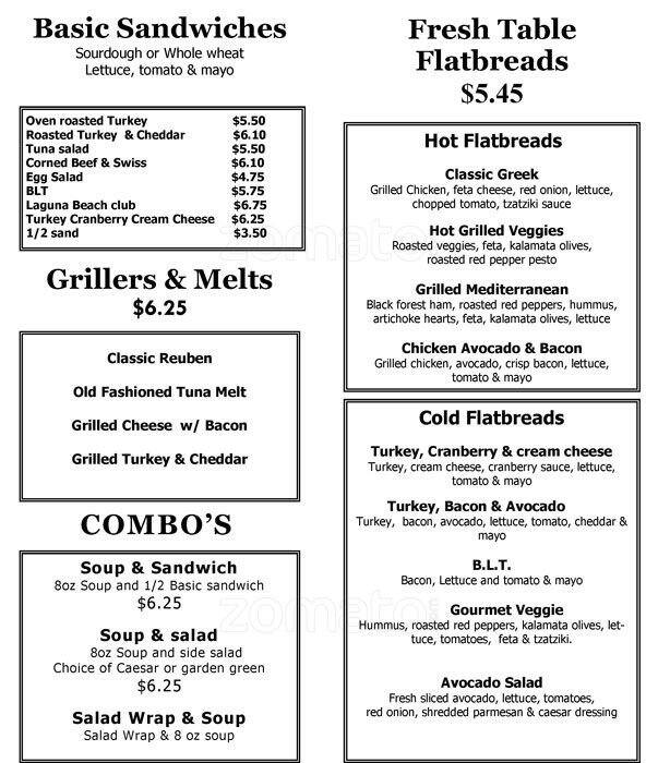 Carta de Fresh Table Cafe