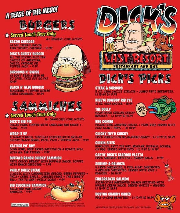 Dicks Last Resort Menu Menu For Dicks Last Resort Faneuil Hall Boston Urbanspoonzomato