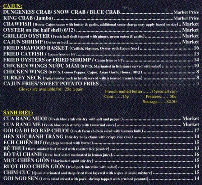 Menu at Crawfish & Noodles restaurant, Houston