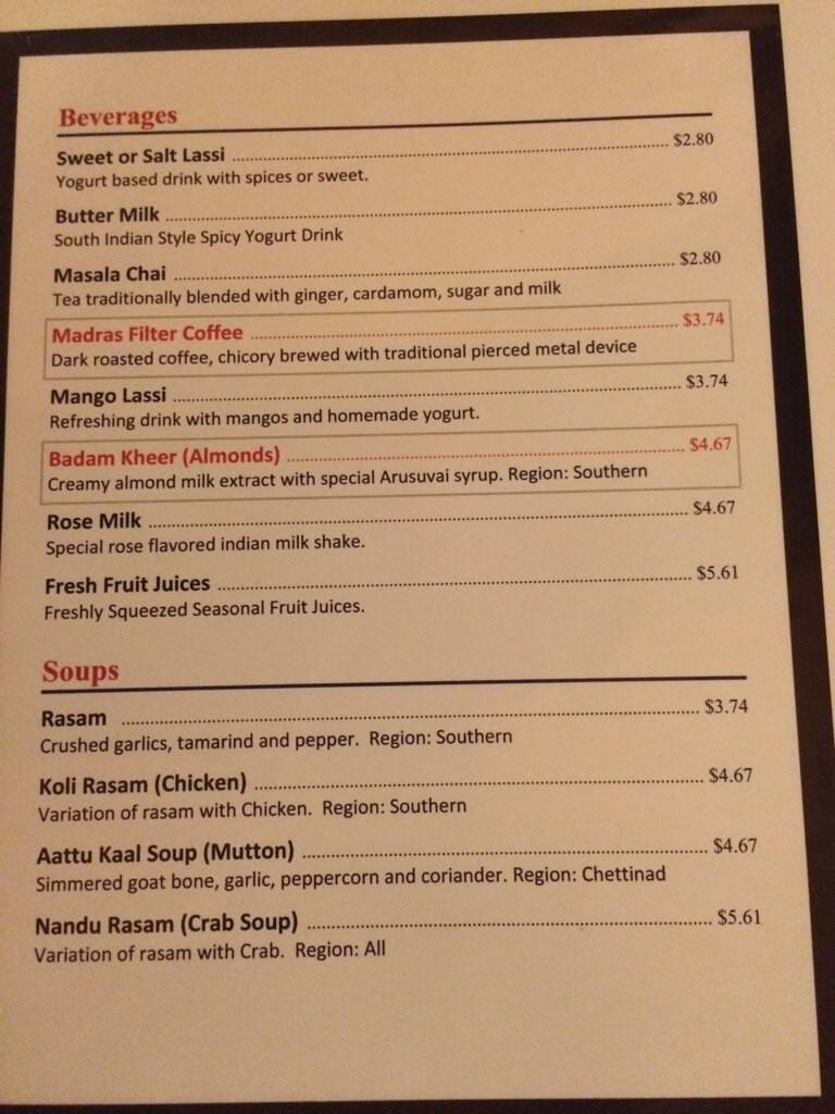 Arusuvai Indian Restaurant Menu Urbanspoon/Zomato