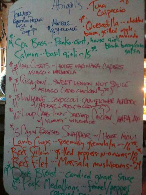 Abigail's menu