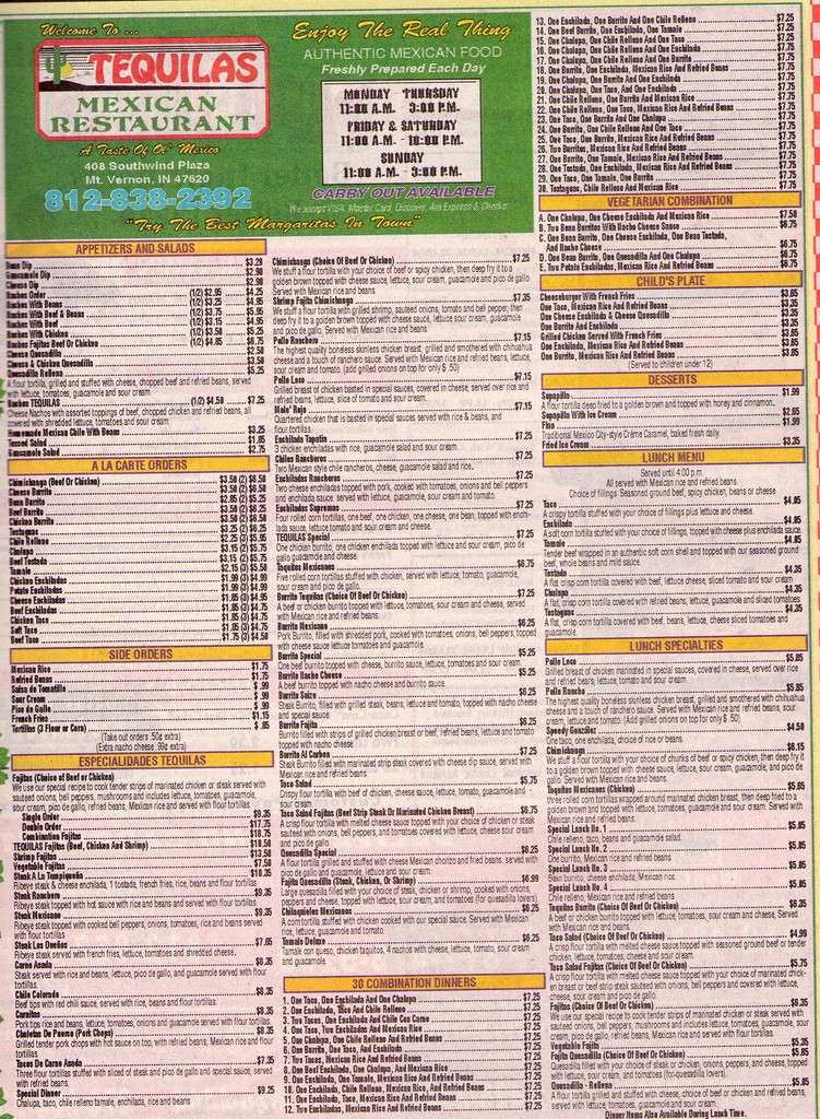 Tequilas Mexican Restaurant Menu Urbanspoon/Zomato