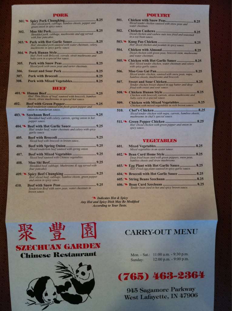 Szechuan Garden Menu Menu For Szechuan Garden West Lafayette