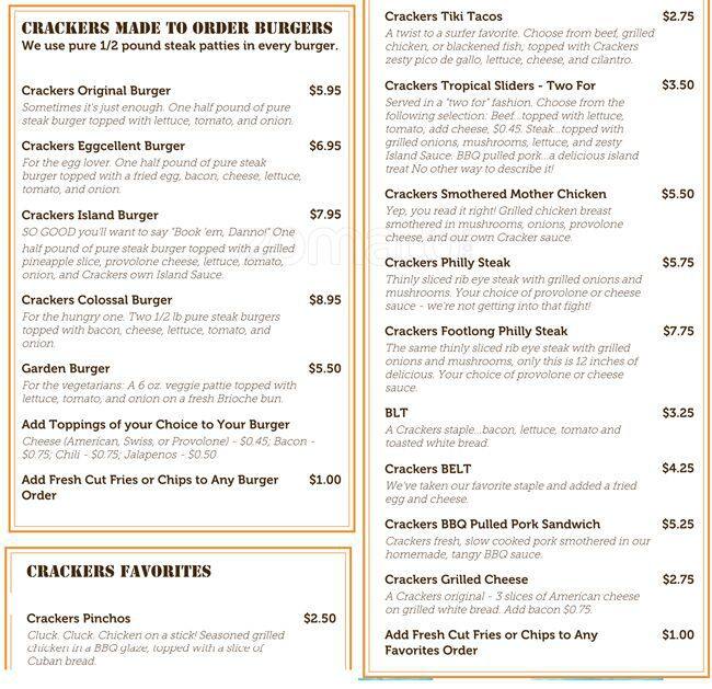 Crackers Island Grille Menu, Menu for Crackers Island Grille, Cape