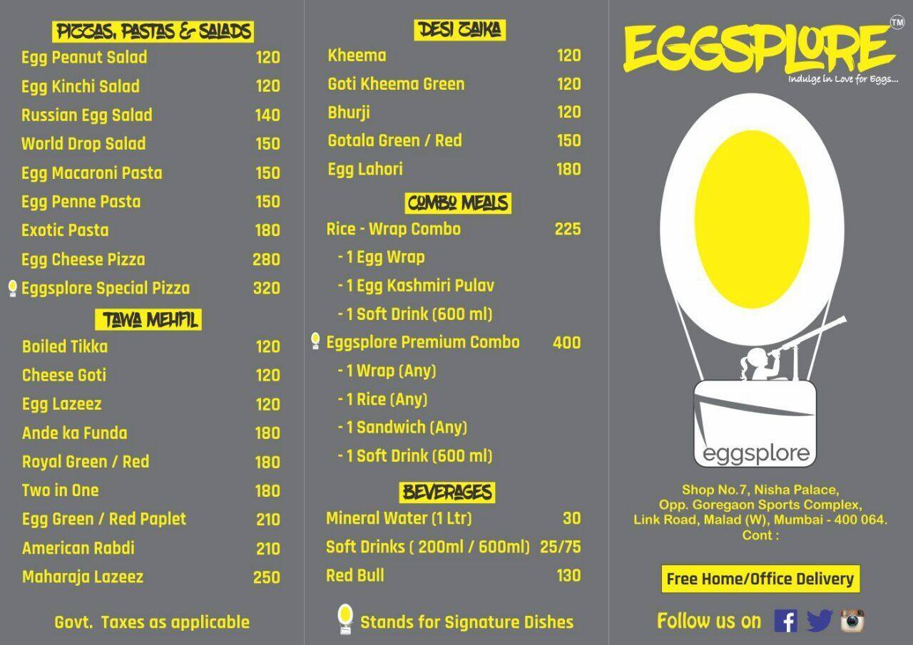 Eggsplore Menu, Menu for Eggsplore, Borivali West, Mumbai Zomato