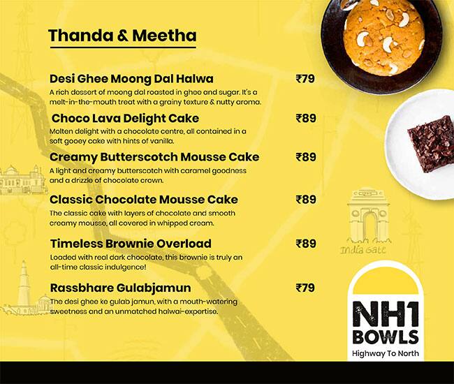 NH1 Bowls - Highway To North menu