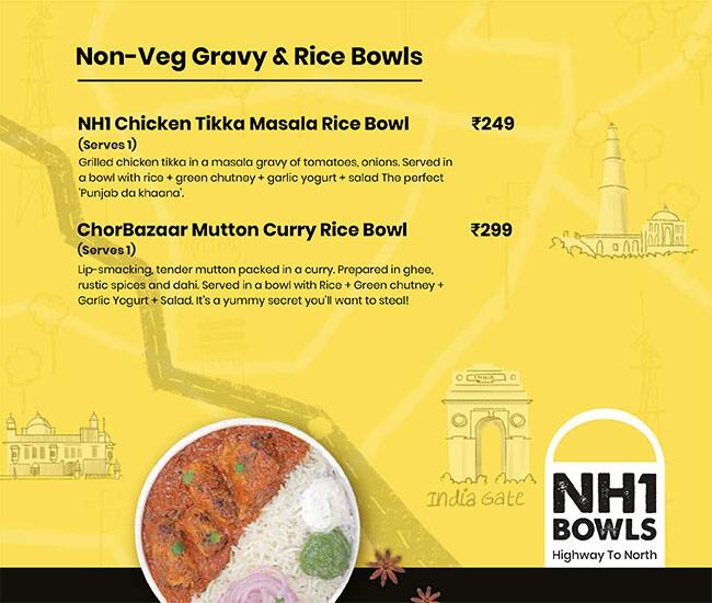 NH1 Bowls - Highway To North menu