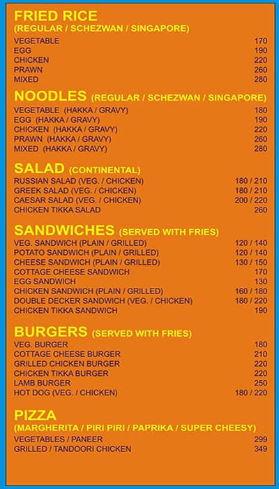 AFZA Restaurant menu