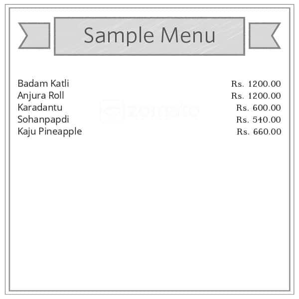 Parimala Sweets menu