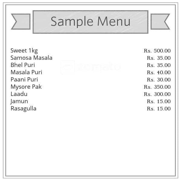 Parimala Sweets menu