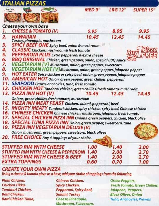 Menu at Pizza Inn pizzeria, Wembley, Sudbury Ave