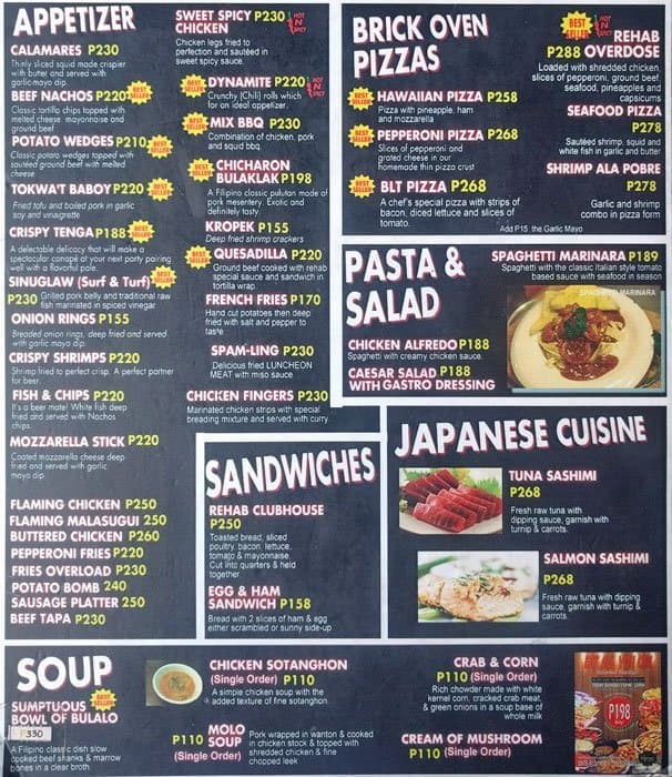 Rehab Gastrobar Menu, Menu for Rehab Gastrobar, Barangka Drive ...