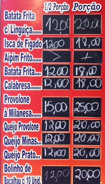 Panificadora Estudantil cardápio