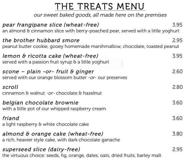 Menu at Brother Hubbard, Dublin