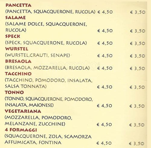 Menu di La Caveja 