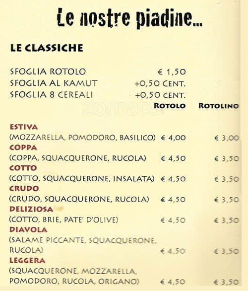 Menu di La Caveja 
