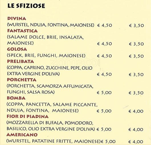 Menu di La Caveja 