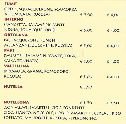 Menu di La Caveja 