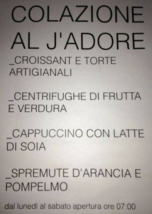 Menu di J'Adore 