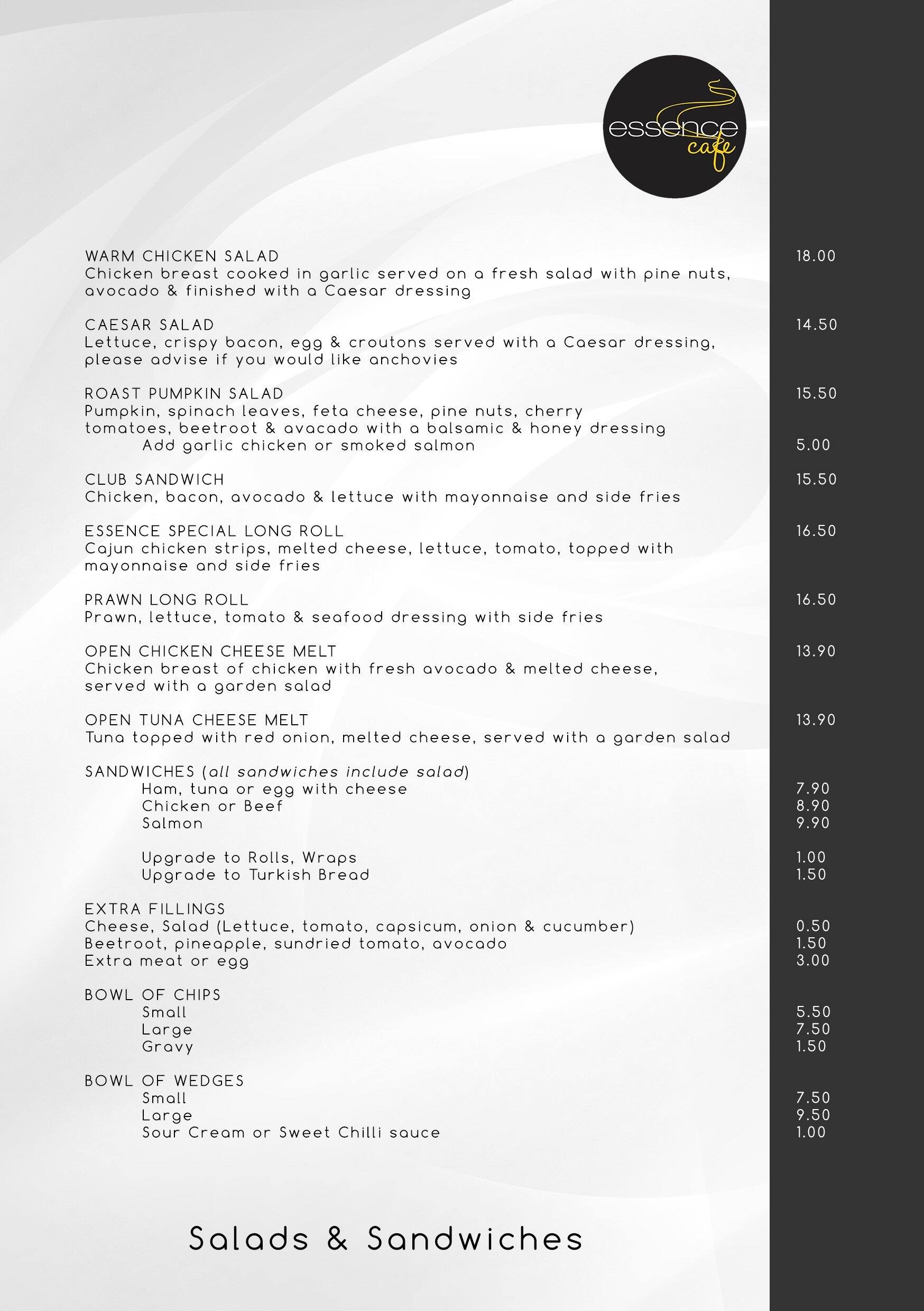 Essence Cafe Menu Menu For Essence Cafe Clarkson Perth