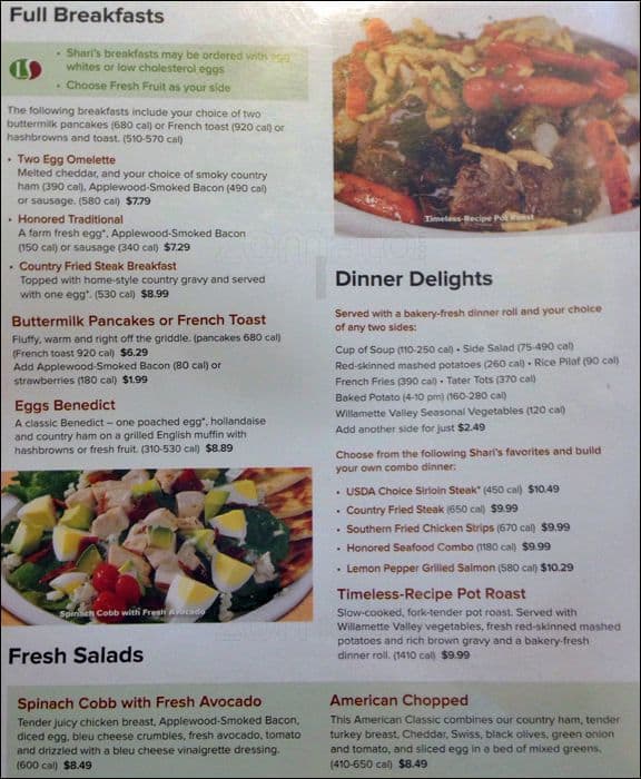 Menu at Shari's Cafe & Pies, San Bruno