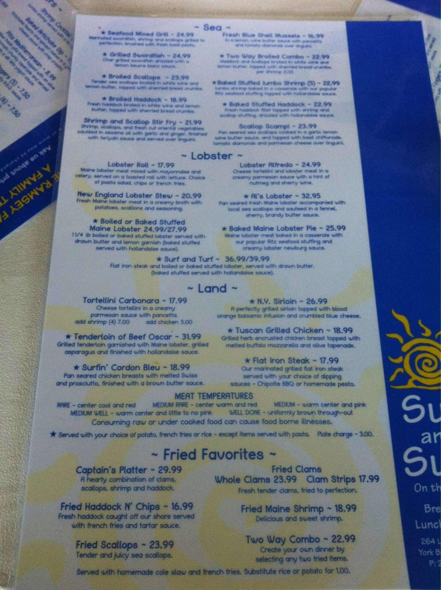 Menu at Sun & restaurant, York