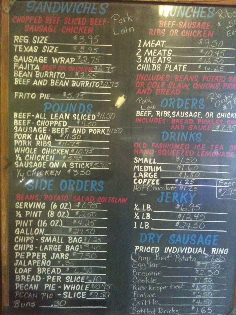 Joel's BarBQ Menu, Menu for Joel's BarBQ, Flatonia, Flatonia