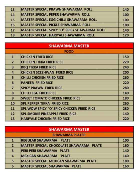 Menu at Master Biryani, Chennai