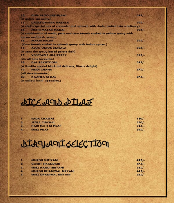Kaafila menu