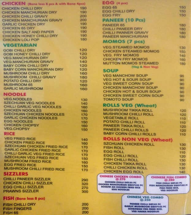 The Mysore Kadai menu