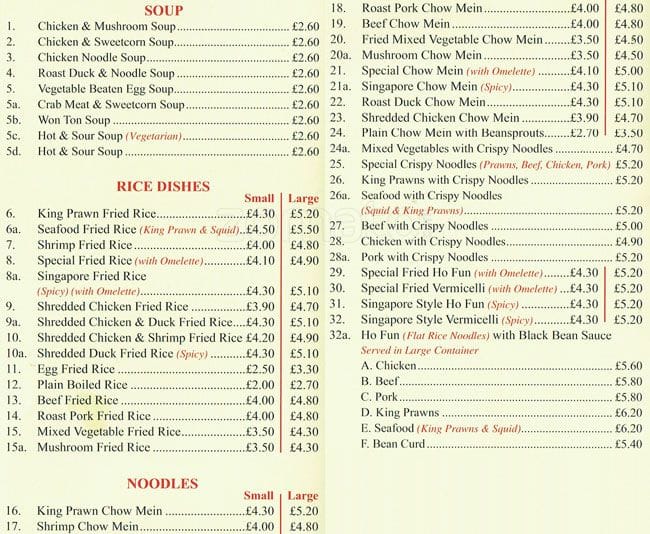 chinese chequers menu