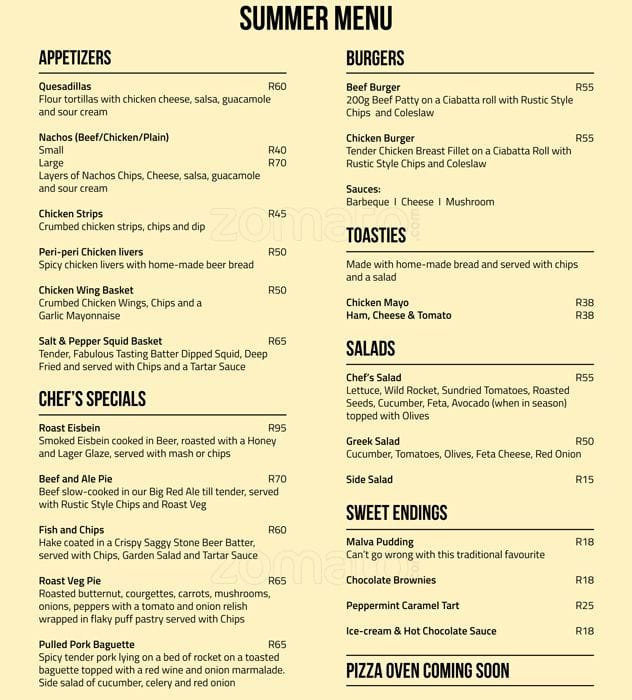 Saggy Stone Restaurant & Pub Menu - Zomato SA