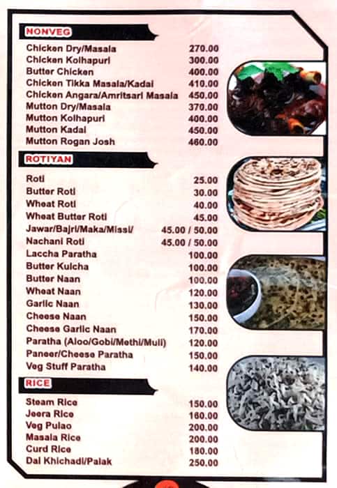 Sidhu Punjabi Dhaba menu