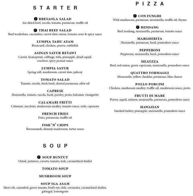 Patio Venue Menu, Menu untuk Patio Venue, Dharmawangsa, Jakarta