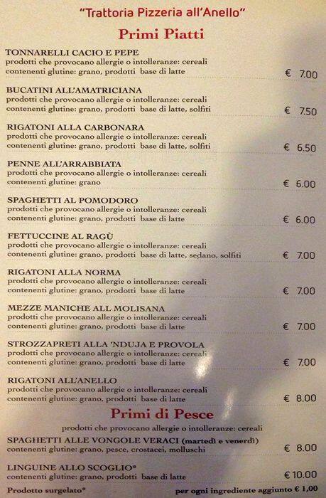 Menu di Il Giro dell'Anello 