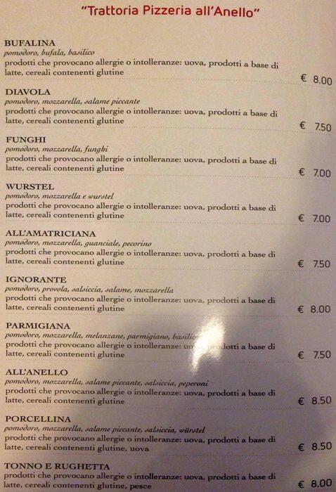 Menu di Il Giro dell'Anello 