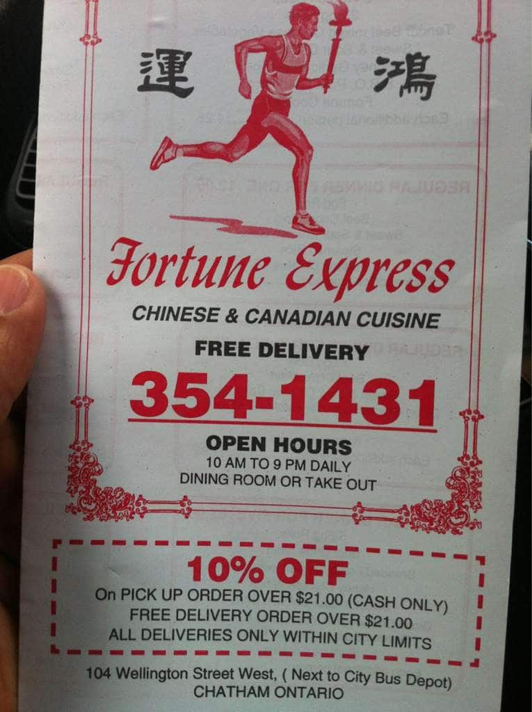 Menu at Fortune Express restaurant, ChathamKent