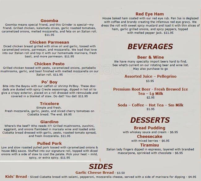 Menu at Grinders cafe, Shoreline, Aurora Ave N