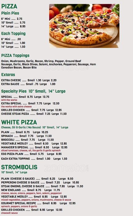 New England Pizza Menu Menu For New England Pizza Bustleton Philadelphia