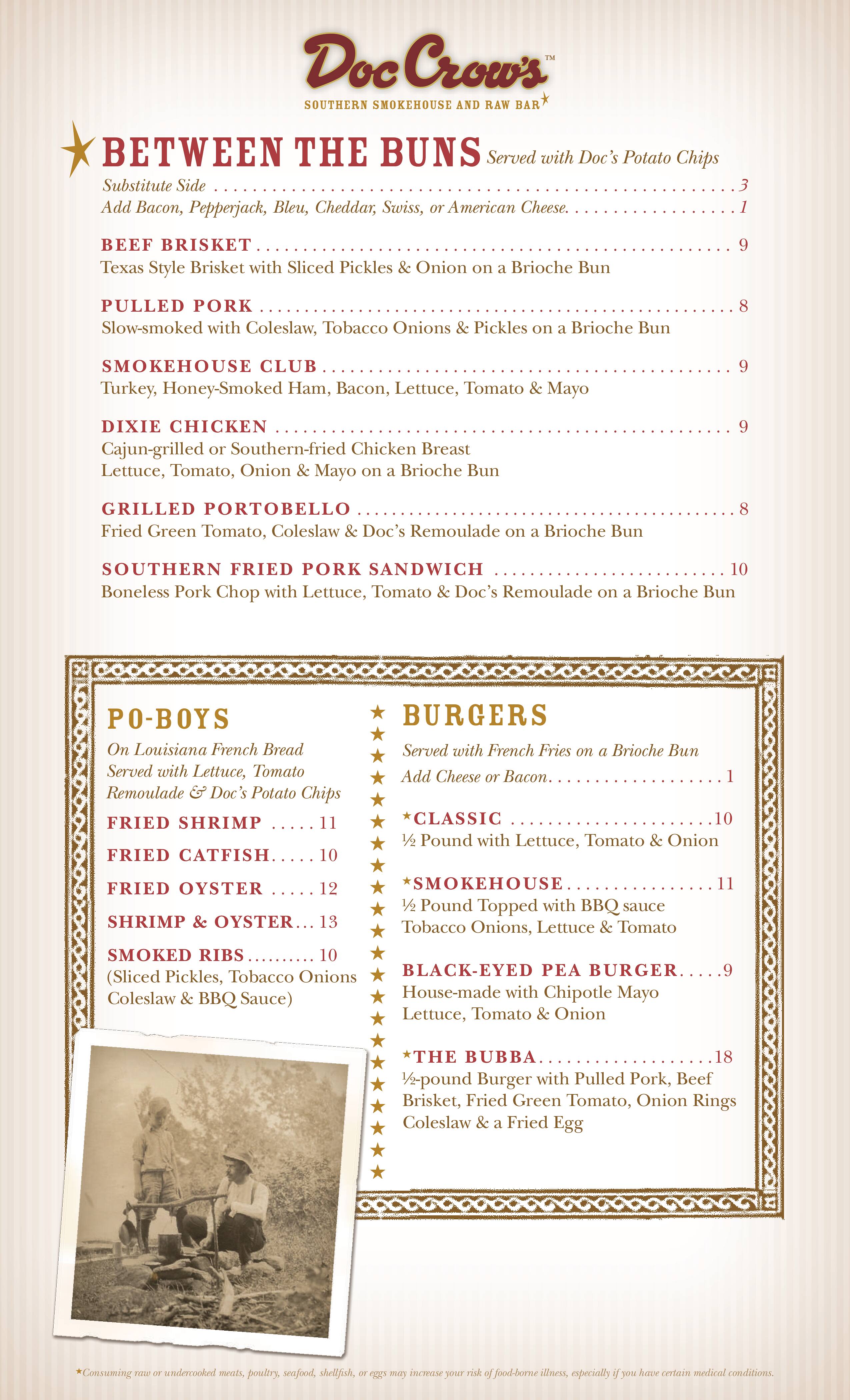 Menu at Doc Crow's Southern Smokehouse & Raw Bar, Louisville