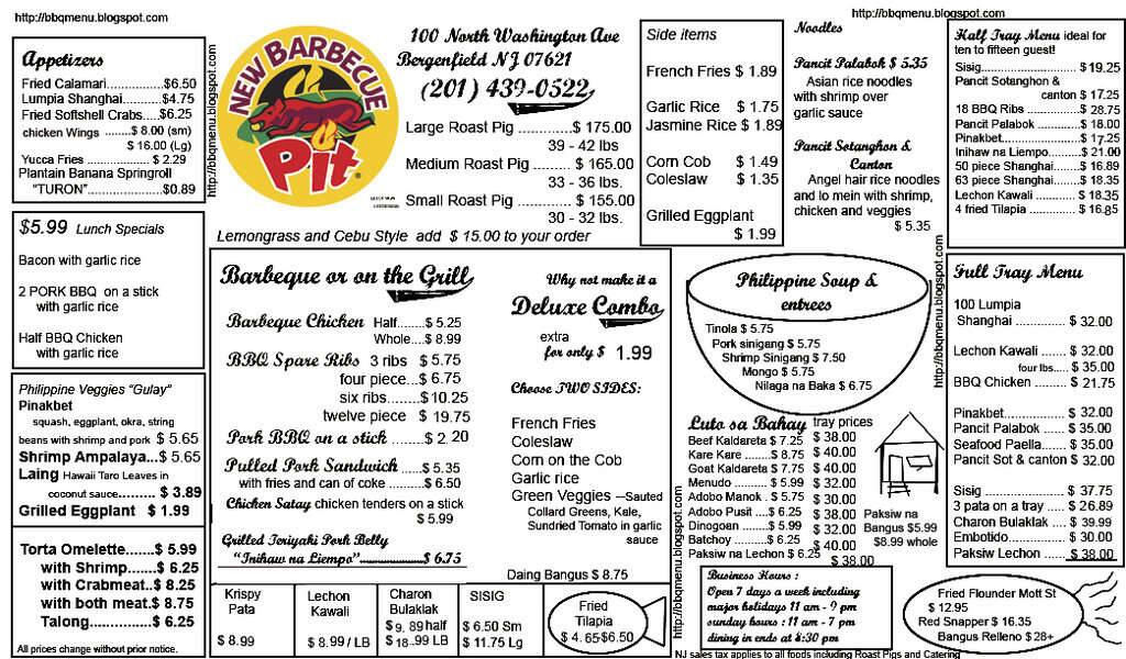 Barbecue Pit Menu Menu For Barbecue Pit Bergenfield Bergenfield