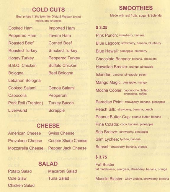 Menu at Rainbow Food Mart restaurant, Bensalem