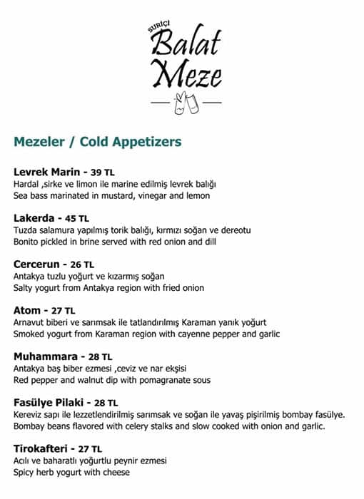 Balat Meze Menu Menu For Balat Meze Ayvansaray Istanbul