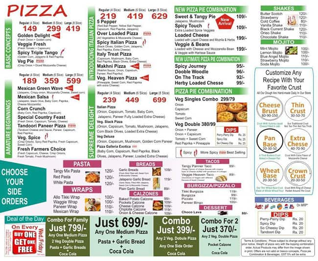 Menu of Pizza Galleria, Nangloi, New Delhi