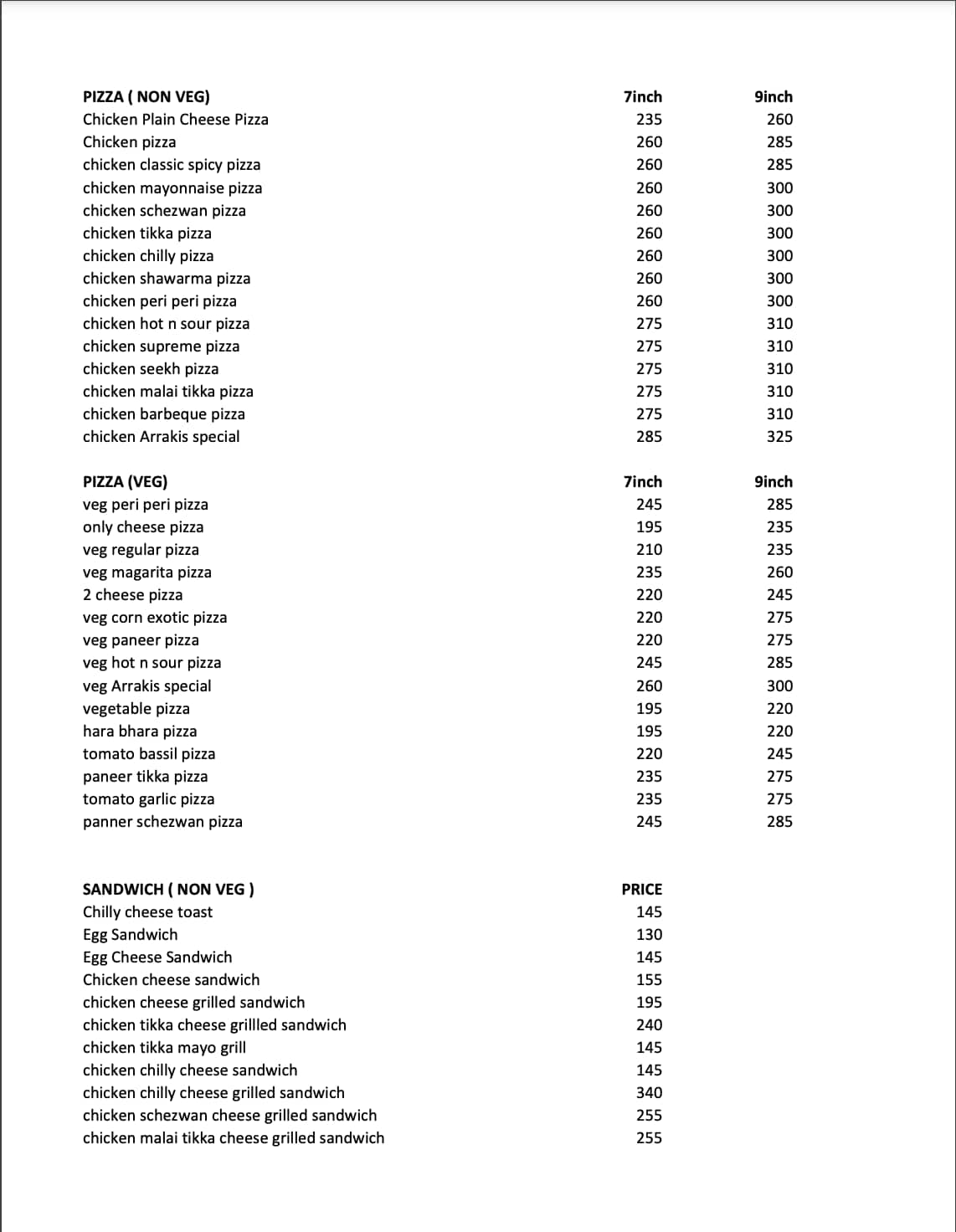 Menu of Arrakis Multicuisine, Mohammad Ali Road, Mumbai