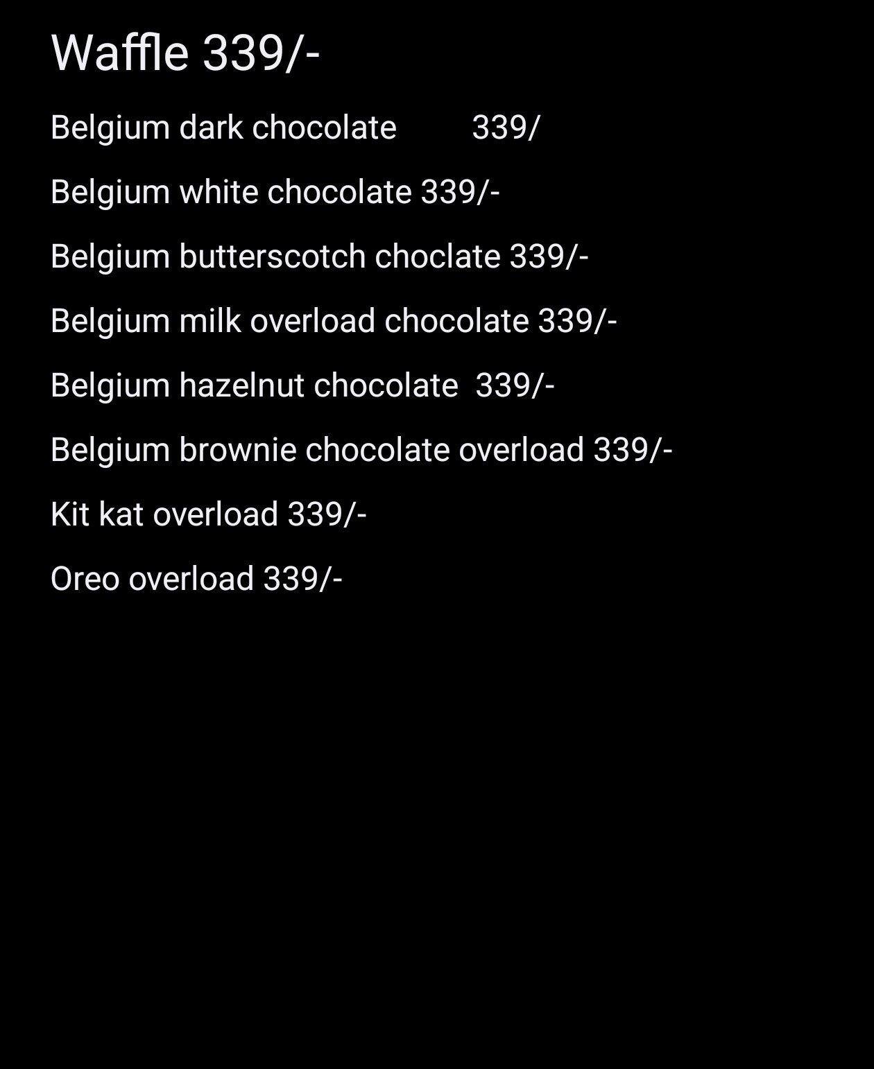 Menu of The Balgium Waffle, Airport Road, Indore