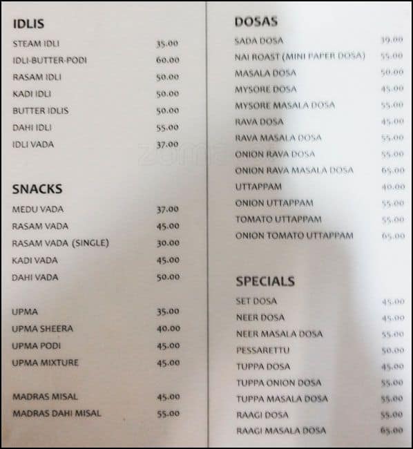 Cafe Madras Menu Menu For Cafe Madras Matunga East Mumbai