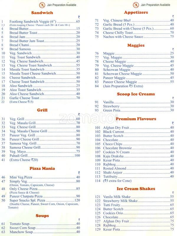 Menu at Super Snacks, Mumbai