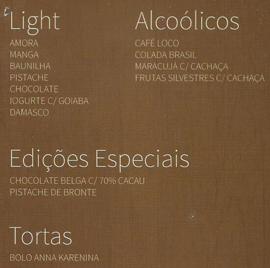 Sorvete Brasil - Ipanema cardápio