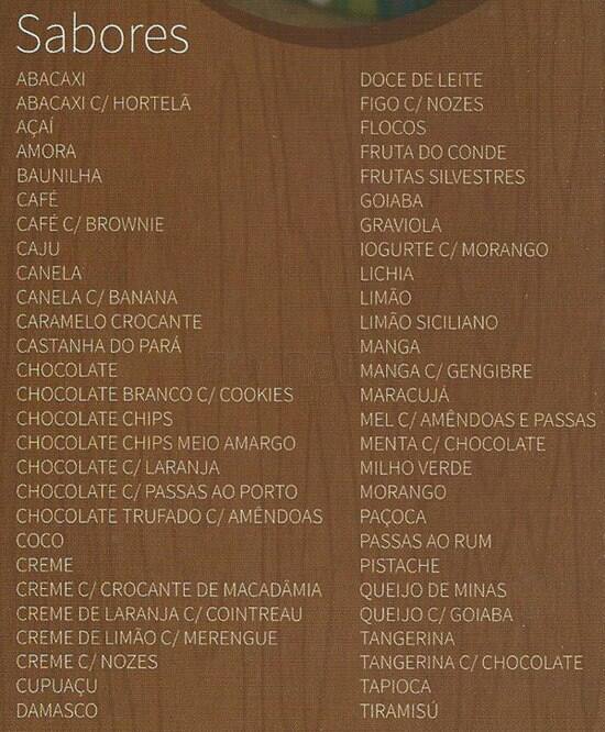 Sorvete Brasil - Ipanema cardápio